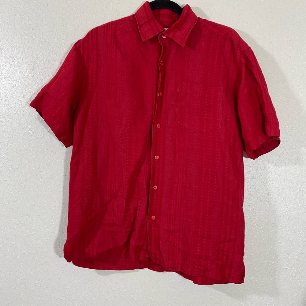 Havanera Button Down Shirt Med. Red Shirt Short Sleeve Button Down beachy shirt